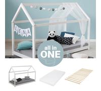 Lit D'Enfant 80x160 cm avec Matelas Lit Cabane Blanc Montessori Bébé Homestyle4u