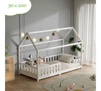 Lit d'enfant 90×200 avec protection contre les chutes et grille, lit pour parc d'enfant - lit d'enfant 90×200 pour enfants - lit pour parc d'enfant 90×200 blanc