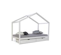 Cadre Lit Cabane d'enfant 90x200 matelas lattes bois blanc 2 tiroirs Homestyle4u