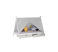 Lit D'enfant Avec Matelas Lit Cabane Lit 90x200 Cm Lit De Tente En Bois Blanc Avec Tiroirs