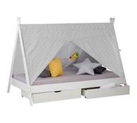 Lit D'enfant Avec Matelas Lit Cabane Lit 90x200 Cm Lit De Tente En Bois Blanc Avec Tiroirs