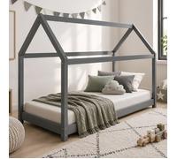 Lit Enfant Avec Matelas 90 X 200 Cm Lit De Jeu Maisonnette Lit En Bois Gris