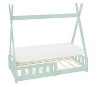 ML-Design Lit Enfant Tipi 70x140 cm Menthe avec Matelas à Mousse Froide Polyester, Housse Amovible, Sommier à Lattes, Anti-Chute, Lit Style Indien en Bois de Pin Massif, Protection Contre Les Chutes
