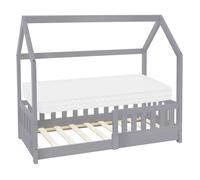 ML-Design - Lit cabane enfant 70x140 cm - Gris clair - Matelas et protection contre la chute