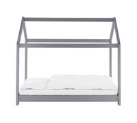 Lit d'enfant avec toit et sommier à lattes 70x140 cm gris clair en pin ML-DESIGN