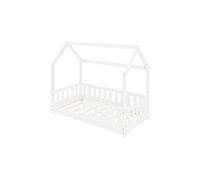 Lit d'enfant blanc en bois avec barrière et cadre de sommier à lattes 140x70 cm