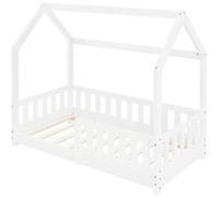 Lit d'enfant blanc en bois avec barrière et cadre de sommier à lattes 140x70 cm
