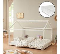 Lit d'Enfant Forme Maison Cerro avec Matelas Mousse à Froid 140 x 200 cm Blanc [en.casa]