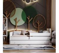 Lit d'enfant Complet 70x140 cm MAX sommier, barrièreères, tiroir, matelas pour Filles garçons lit Simple - BLANC