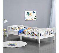 Lit d'enfant Design Cadre Stylé Structure Solide Capacité de Charge 100 kg Bois de Pin Contreplaqué 200 x 90 cm Blanc Mat Laqué