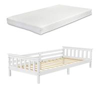 Lit d'enfant Design Cadre Stylé Structure Solide Capacité de Charge 100 kg Matelas à Mousse à Froid Bois de Pin Contreplaqué 200 x 90 cm Blanc