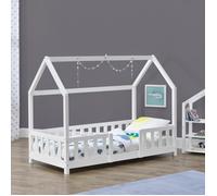 Lit d'Enfant Design Forme Maison Sisimiut Pin 140 x 70 cm Blanc Mat Laqué [en.casa]