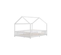 Lit d'Enfant Design Forme Maison Sisimiut Pin 200 x 140 cm Blanc Mat Laqué [en.casa]