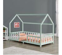 Lit d'Enfant Design Forme Maison Sisimiut Pin 200 x 90 cm Menthe Blanc Mat Laqué [en.casa] Menthe Blanc G