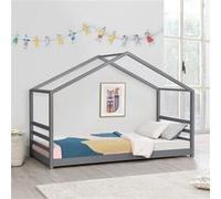[en.casa] Lit d'enfant Design Maison Lit Cabane Pin Contreplaqué Solide Gris Foncé 206 x 98 x 142 cm