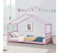 [en.casa] Lit d'enfant Design Maison Lit Cabane Pin Contreplaqué Solide Rose 206 x 98 x 142 cm