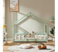 Lit d'enfant en forme de maison Treviolo 70 x 140 cm bois de pin vert menthe / blanc