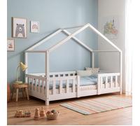 [en.casa] Lit d'enfant Cabane Treviolo 80 x 160 cm Lit Montessori en Forme de Maison avec Barrière et Sommier à Lattes Solide Style Scandinave Capacité de Charge 80 kg Bois de Pin Blanc