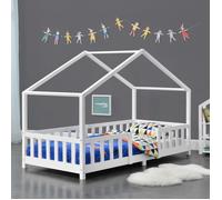 [en.casa] Lit d'enfant Cabane Treviolo 90 x 200 cm Lit Montessori en Forme de Maison avec Barrière et Sommier à Lattes Solide Style Scandinave Capacité de Charge 120 kg Bois de Pin Blanc