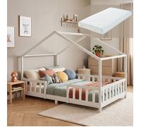 Lit d'enfant en forme de maison Treviolo avec matelas 120 x 200 cm bois de pin blanc
