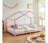 Lit d'Enfant Forme Maison avec Grille de Protection Treviolo 200 x 120 cm Rose