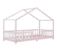 Lit d'Enfant Forme Maison avec Grille de Protection Treviolo 200 x 90 cm Rose Blanc Mat Laqué [en.casa] Rose Blanc G