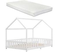 Lit d'enfant Forme Maison Sisimiut avec Matelas à Mousse à Froid 200 x 120 cm Blanc [en.casa]