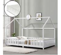 Lit d'enfant Forme Maison Sisimiut avec Matelas à Mousse à Froid 200 x 140 cm Blanc