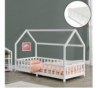 Lit d'enfant Forme Maison Sisimiut avec Matelas à Mousse à Froid 200 x 90 cm Blanc