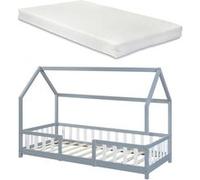 Lit d'enfant Forme Maison Sisimiut avec Matelas à Mousse à Froid 200 x 90 cm Gris Clair Blanc [en.casa] Gris clair Blanc G