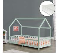 Lit d'enfant Forme Maison Sisimiut avec Matelas à Mousse à Froid 200 x 90 cm Menthe Blanc