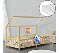 Lit d'enfant Forme Maison Sisimiut avec Matelas à Mousse à Froid 200 x 90 cm Naturel