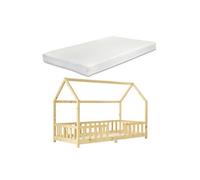 Lit d'enfant Forme Maison Sisimiut avec Matelas à Mousse à Froid 200 x 90 cm Naturel [en.casa]