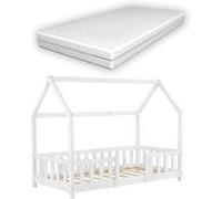 Lit d'enfant Forme Maison Sisimiut avec Matelas Orthopédique 160 x 80 cm Blanc [en.casa] Blanc G