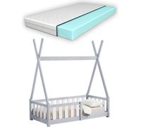 Lit d'enfant 'Helsingborg' avec matelas et protection contre les chutes pin 70 x 140 cm gris clair