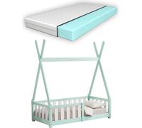 Lit d'enfant 'Helsingborg' avec matelas et protection contre les chutes pin 70 x 140 cm Mint