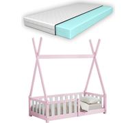 Lit d'enfant 'Helsingborg' avec matelas et protection contre les chutes pin 70 x 140 cm rose