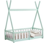 Lit Tipi pour Enfants Helsingborg avec Grille de Sécurité Pin 140 x 70 cm Menthe [en.casa]