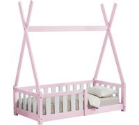 [en.casa] Lit Tipi pour Enfants avec Sommier à Lattes Confortable Protection Contre Les Chutes Capacité de Charge 80 kg Stable Design Moderne Bois de Pin Contreplaqué Rose Blanc 140 x 70 cm