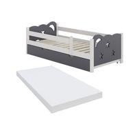Lit d'enfant Jessica, 80x160 cm avec tiroir et matelas, Gris, Vitalispa 40345