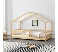 Lit d'enfant 'Knätten' à l'aspect de maison avec protection contre les chutes en pin 90 x 200 cm couleurs du bois
