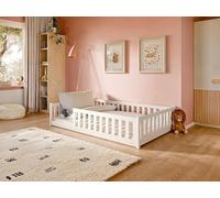 Lit d'enfant Lit au Sol 120x200 cm Lit avec Protection Contre Les Chutes & sommier à Lattes Montessori Lit Lit à barreaux Enfants Lit d'adolescent Lit Simple en Option avec Matelas Blanc garçon Fille