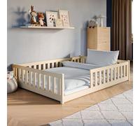 Lit d'enfant Lit au Sol 140x200 cm Lit avec Protection Contre Les Chutes & sommier Montessori Lit Lit à barreaux Enfants Lit d'adolescent Lit Simple en Option avec Matelas Naturel Garçons Filles