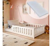 Lit d'enfant lit de sol 120x200 cm avec matelas, protection contre les chutes & sommier à lattes Montessori Lit Lit à barreaux enfants lit simple blanc autres dimensions 80x160 90x200 140x200 cm