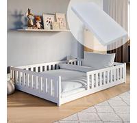 Lit d'enfant Lit de sol 140x200 cm avec matelas, protection contre les chutes & sommier Montessori Lit Lit à barreaux Enfants Lit d'adolescent Lit simple blanc plus de tailles 80x160 90x200 120x200 cm