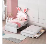 Lit d'enfant Lit rembourré 90 x 200 cm,Tissu velours Canapé-lit simple rembourré multifonctionnel avec lit escamotable, tiroir de