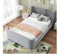 Lit d'enfant Lit rembourré,Lit simple lit traîneau avec motif cosmique, 90 x 200 cm, Pour garçons & filles, Gris, V