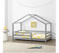 Lit d'Enfant Maison avec Barreaux de Sécurité Knätten Pin 70 x 140 cm Gris Clair Mat Laqué [en.casa]