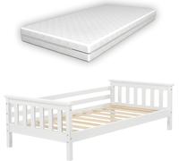 Lit d'enfant Nuuk avec matelas confort 70x140 cm Lit d'adolescent avec espace de rangement et sommier à lattes Lit couchette en pin contreplaqué blanc