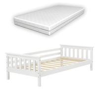 Lit d'enfant Nuuk en Pin avec Matelas Orthopédique 140 x 70 cm Blanc [en.casa]